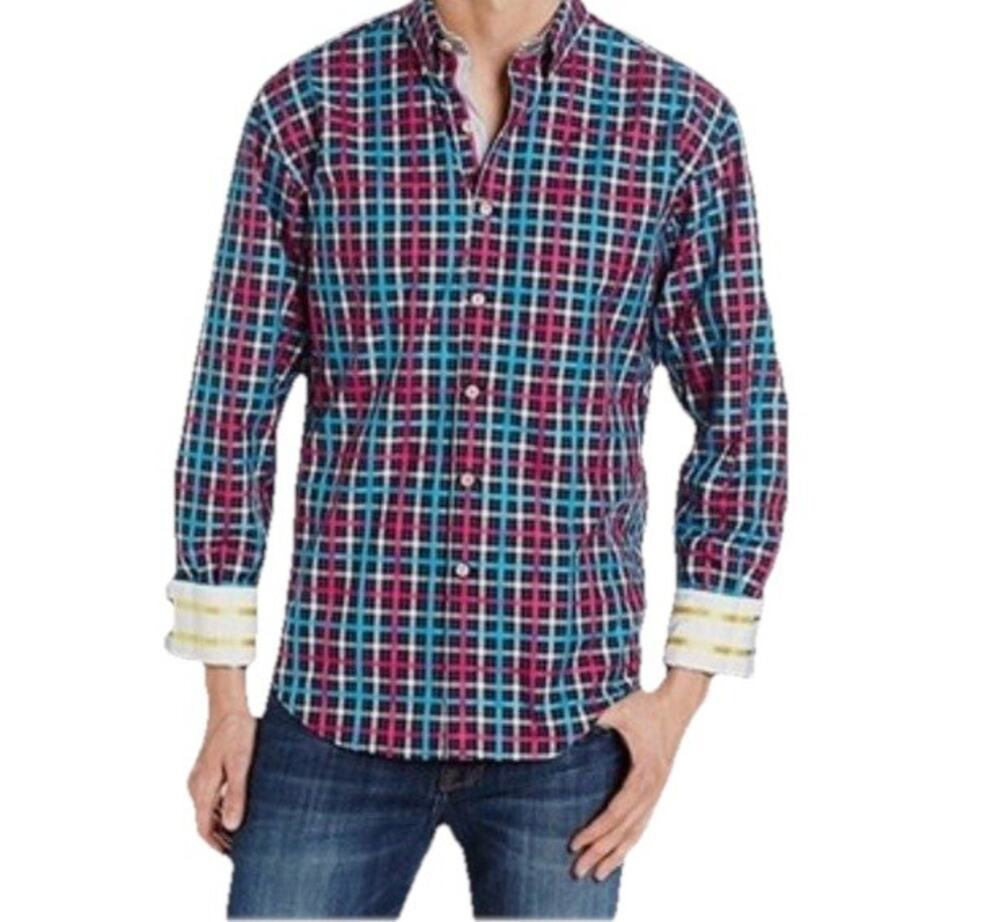 Robert Graham X Tailored Fit Flip Cuff Black Pink Gingham Grid Plaid 2XL XXL